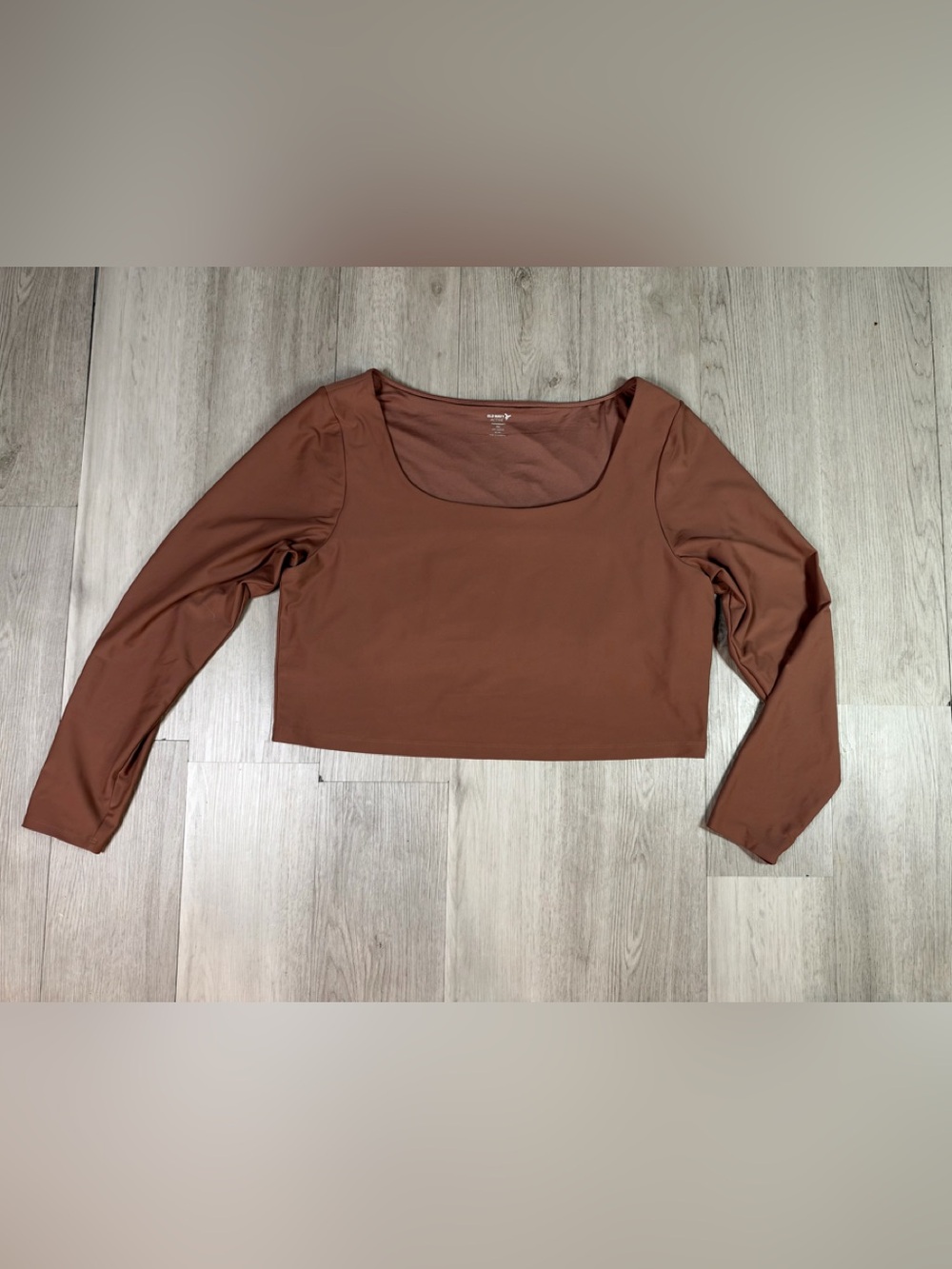 Old Navy PowerSoft Womens Brown Square Neck Cropped Long Sleeve Top XXL
